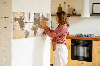 Magnetic glass dry erase board painted world map design