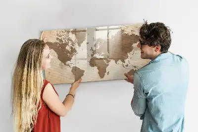 Magnetic glass dry erase board painted world map design