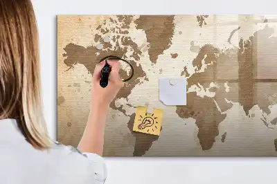 Magnetic glass dry erase board painted world map design