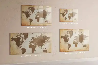 Magnetic glass dry erase board painted world map design