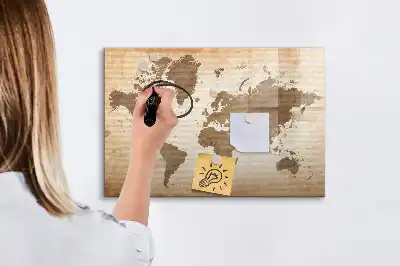 Magnetic glass dry erase board painted world map design