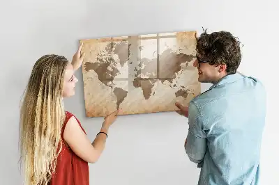 Magnetic glass dry erase board painted world map design