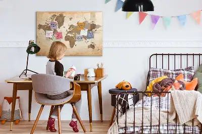 Magnetic glass dry erase board painted world map design