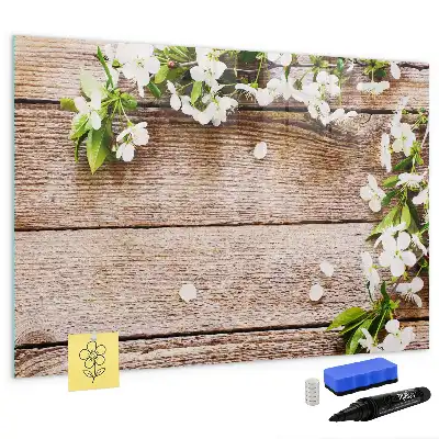Magnetic marker board featuring a flowers on wood print