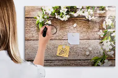 Magnetic marker board featuring a flowers on wood print