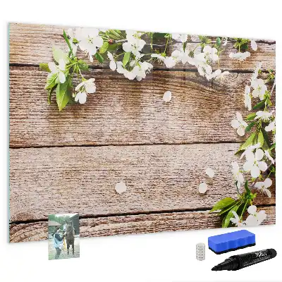 Magnetic marker board featuring a flowers on wood print