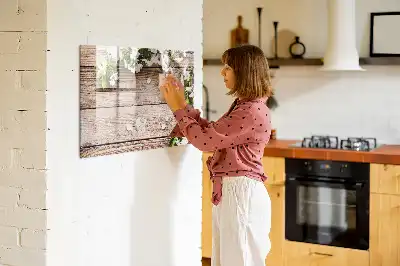 Magnetic marker board featuring a flowers on wood print