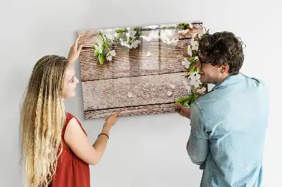 Magnetic marker board featuring a flowers on wood print