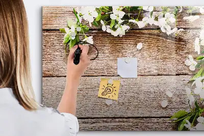 Magnetic marker board featuring a flowers on wood print