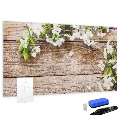 Magnetic marker board featuring a flowers on wood print