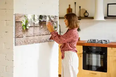 Magnetic marker board featuring a flowers on wood print