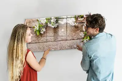 Magnetic marker board featuring a flowers on wood print