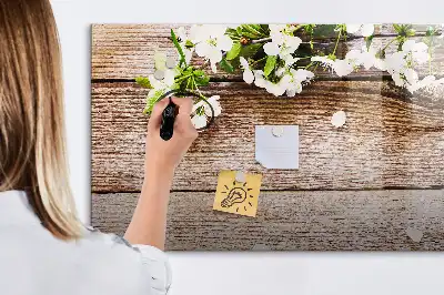 Magnetic marker board featuring a flowers on wood print