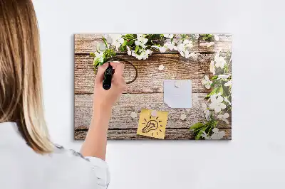 Magnetic marker board featuring a flowers on wood print
