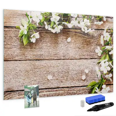 Magnetic marker board featuring a flowers on wood print