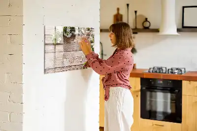 Magnetic marker board featuring a flowers on wood print