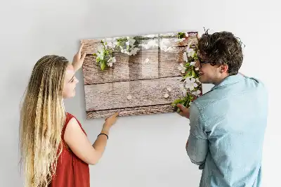 Magnetic marker board featuring a flowers on wood print