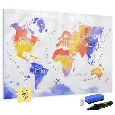 Magnetic marker board watercolor world map design