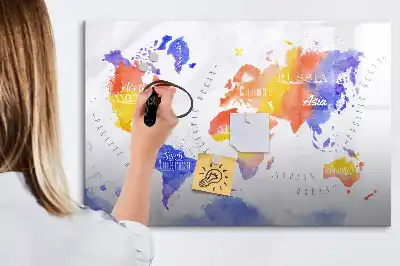 Magnetic marker board watercolor world map design