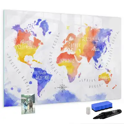 Magnetic marker board watercolor world map design