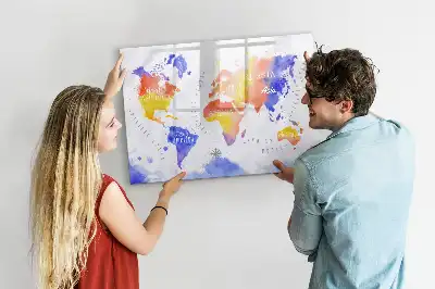 Magnetic marker board watercolor world map design