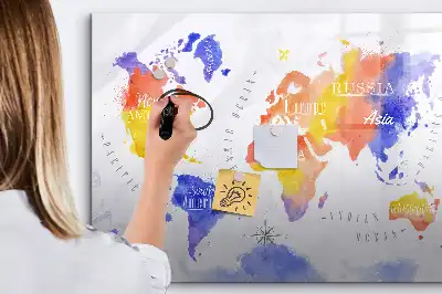 Magnetic marker board watercolor world map design
