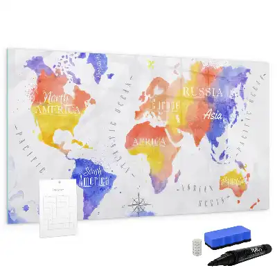 Magnetic marker board watercolor world map design
