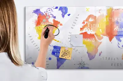 Magnetic marker board watercolor world map design
