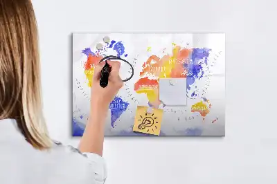 Magnetic marker board watercolor world map design