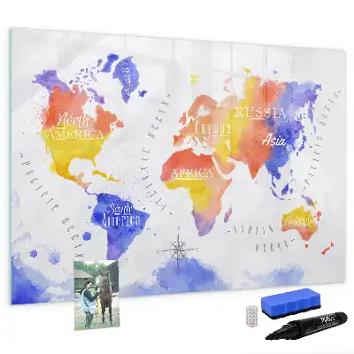 Magnetic marker board watercolor world map design
