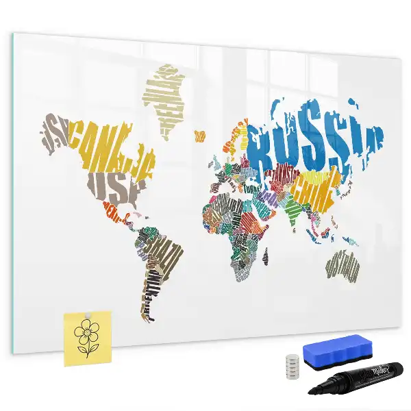 Magnetic world map whiteboard with text design
