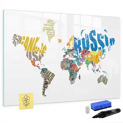 Magnetic world map whiteboard with text design