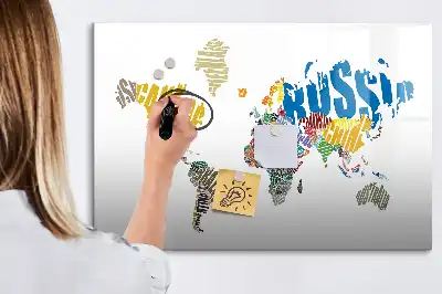 Magnetic world map whiteboard with text design