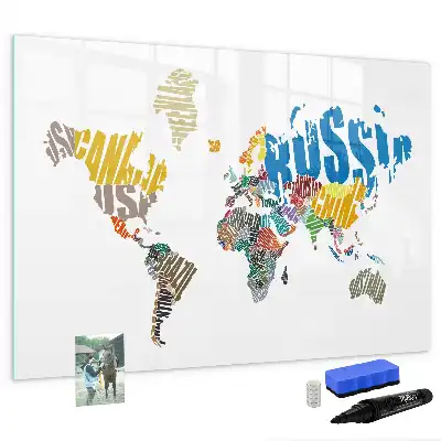 Magnetic world map whiteboard with text design