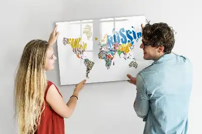 Magnetic world map whiteboard with text design