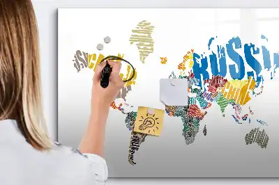Magnetic world map whiteboard with text design