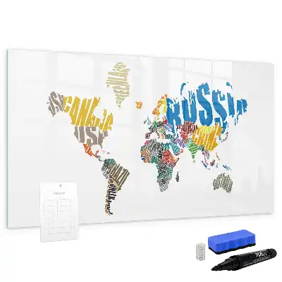 Magnetic world map whiteboard with text design