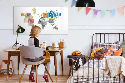 Magnetic world map whiteboard with text design
