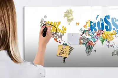 Magnetic world map whiteboard with text design
