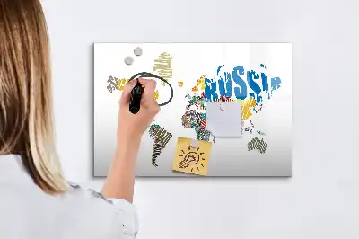 Magnetic world map whiteboard with text design