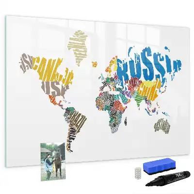 Magnetic world map whiteboard with text design
