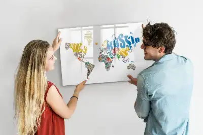Magnetic world map whiteboard with text design