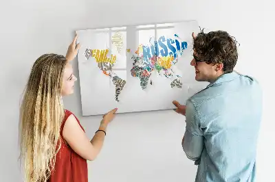 Magnetic glass dry erase board world map design