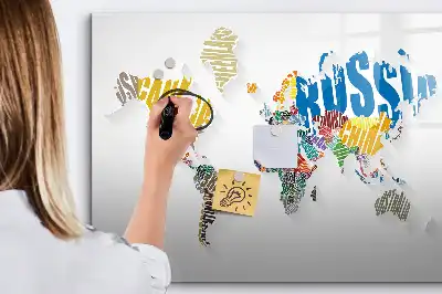Magnetic glass dry erase board world map design