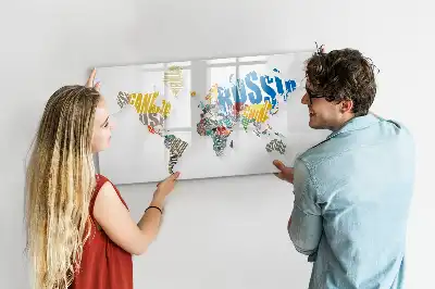Magnetic glass dry erase board world map design