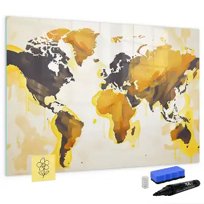 Magnetic glass dry erase board world map abstraction design