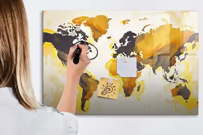 Magnetic glass dry erase board world map abstraction design