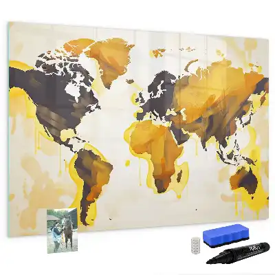 Magnetic glass dry erase board world map abstraction design