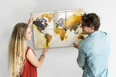 Magnetic glass dry erase board world map abstraction design