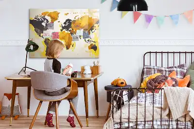 Magnetic glass dry erase board world map abstraction design